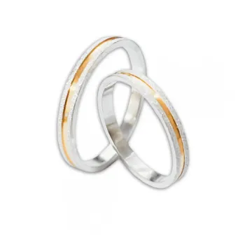 Par de alianças plana prata 950 com banho de ouro  2,5 mm - APE265