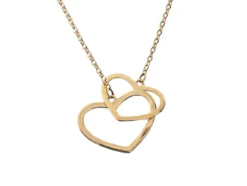 MJA-15380-45 - Gargantilha Duplo Coração, Em Ouro Amarelo 18K