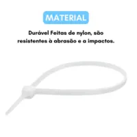 100un Abraçadeira Nylon Enforca Gato Branca 200x 2,5x 1,17mm Cor Branco - Foto 3