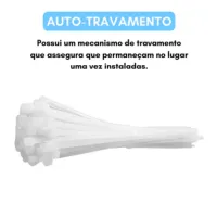 100un Abraçadeira Nylon Enforca Gato Branca 200x 2,5x 1,17mm Cor Branco - Foto 4