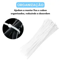 100un Abraçadeira Nylon Enforca Gato Branca 200x 2,5x 1,17mm Cor Branco - Foto 6