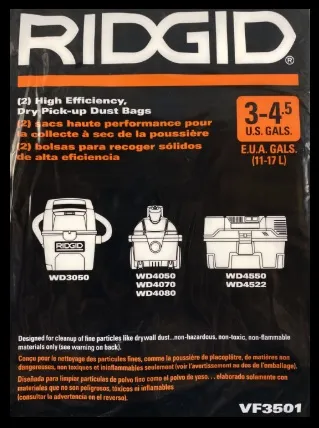 Saco Descartável Ridgid VF3501 Original c/ 2und WD3050, WD4050, WD4070, WD4550, WD4522