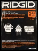 Saco Descartável Ridgid VF3501 Original c/ 2und WD3050, WD4050, WD4070, WD4550, WD4522