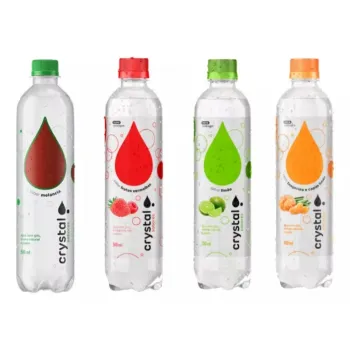 KIT Com 6 Água Saborizada Com Gás Crystal Sabores Garrafa 510ml - Melancia/Morango/Limão/Tangerina