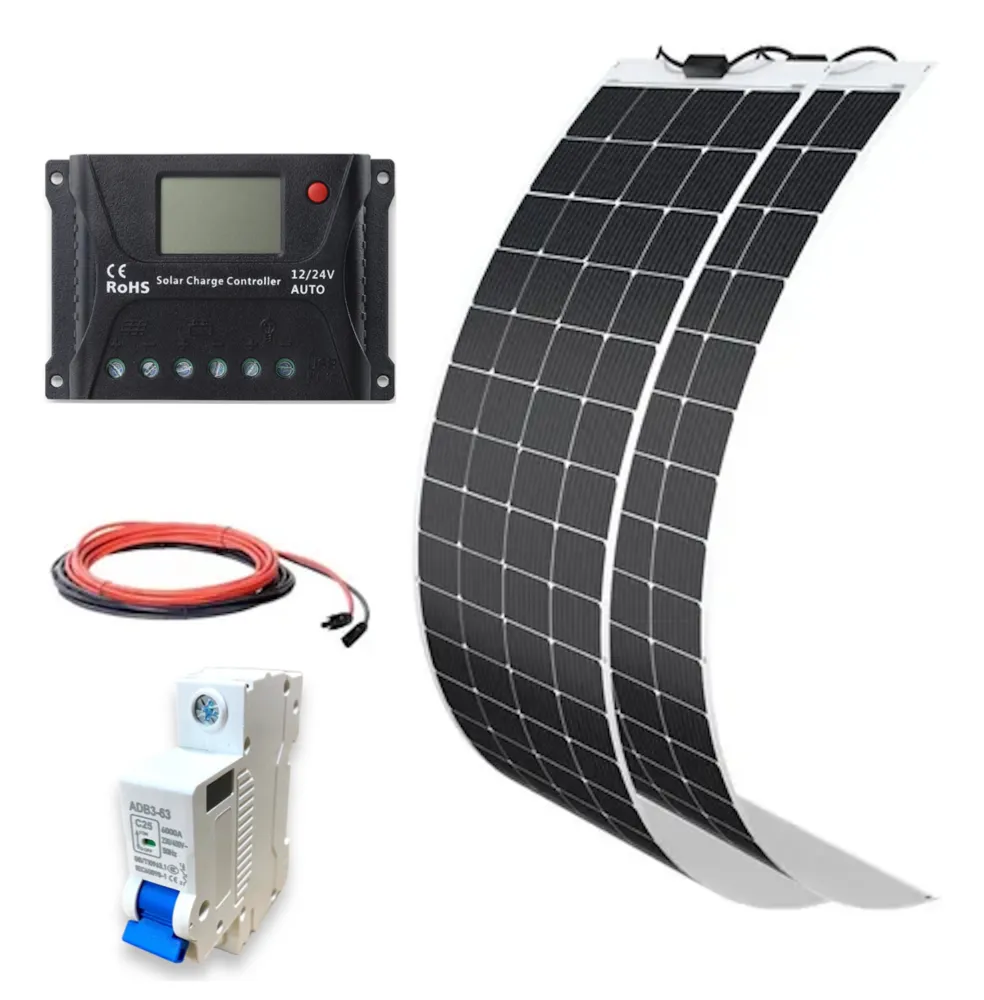 Kit 2 Paineis  SOLAR 320W (2x160w) Flexível Monocristalino + Controlador PWM + MC4
