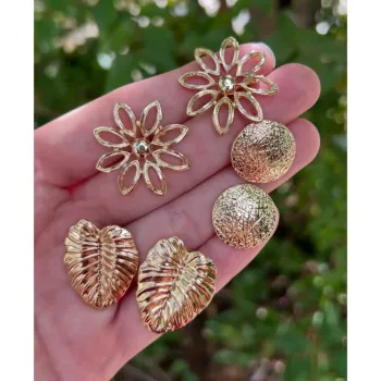 Brinco Banhado Com Opção de Escolha - Brinco de Flor Coração Folha