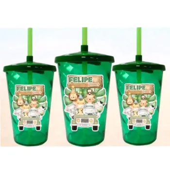 Copo Twister 500ml c/  Tampa e Canudo Colorido