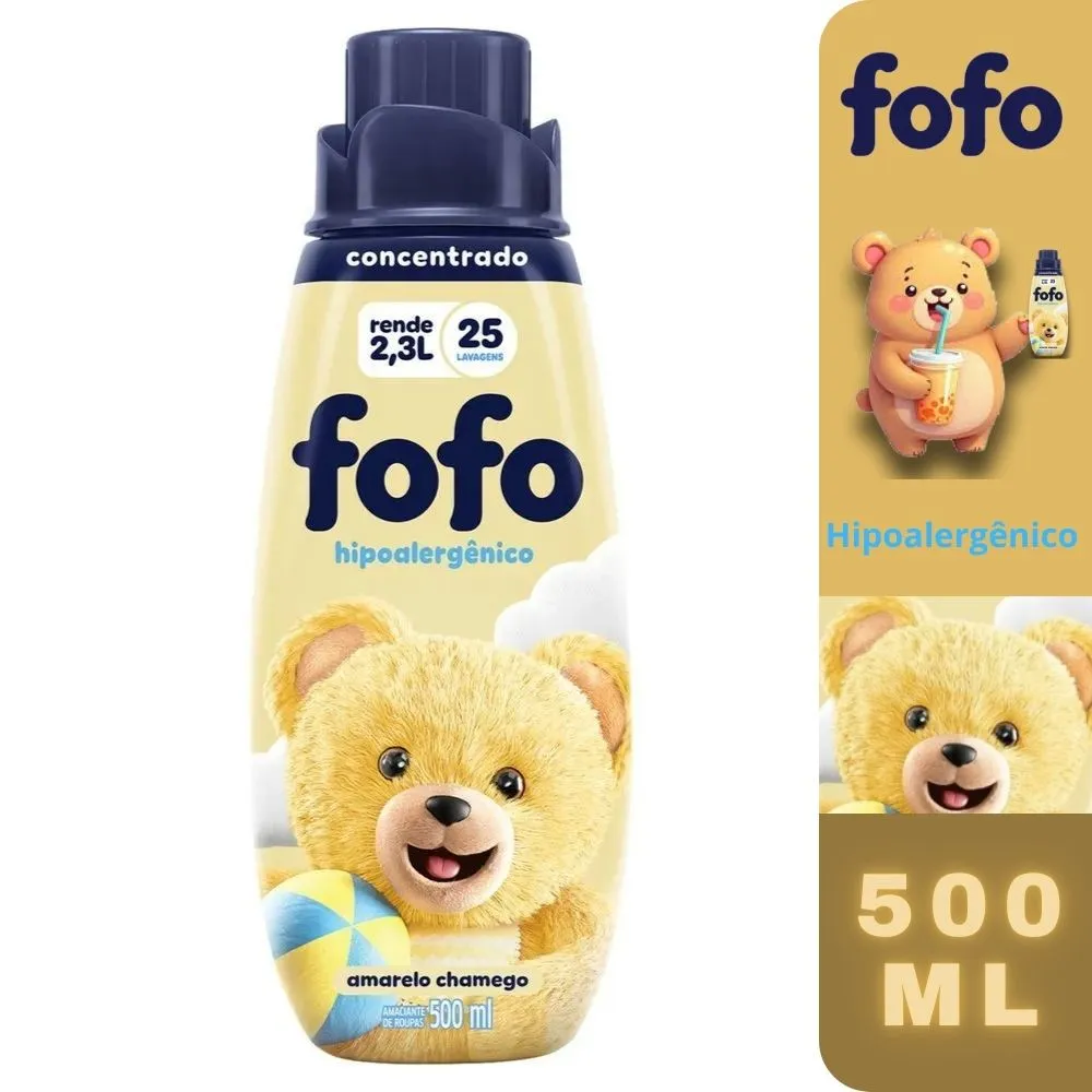 Amaciante de Roupa Concentrado Amarelo Chamego Fofo Frasco 500ml Imagem