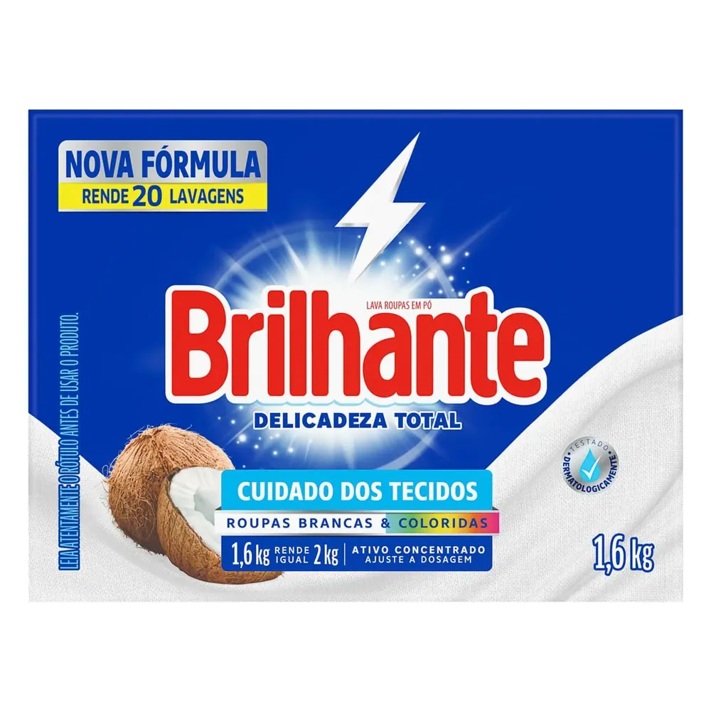 Lava-Roupas em Pó Brilhante Delicadeza Total Roupas Brancas e Coloridas 1,6kg