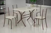 Mesa 4 Cadeiras Rio Retangular Marrom Madeira MDP 88x58 Off  White Requi