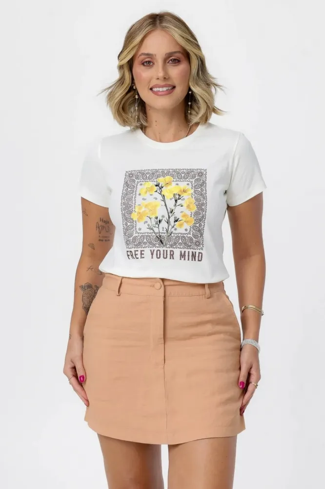 T-Shirt Free Your Mind Quadro Flores 