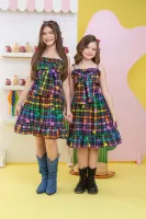 Vestido Xadrez Preto Colorido Babadinhos