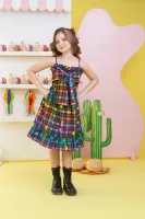 Vestido Xadrez Preto Colorido Babadinhos - Foto 5