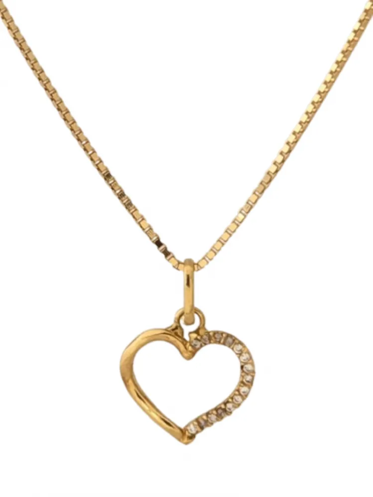 MJA-P15242PB-C17117-45 - Cordão Malha Veneziana, Com Pingente Coração Em Ouro 18K