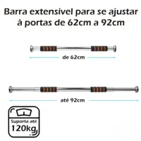 Barra Fixa Porta Exercício Crossfit Treino Musculação Barra Ajustável Porta 62cm 92cm GT369 - Foto 7