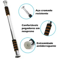 Barra Fixa Porta Exercício Crossfit Treino Musculação Barra Ajustável Porta 62cm 92cm GT369 - Foto 8