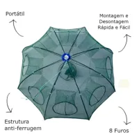 Armadilha Covo Peixe Isca Viva Lambaris Camarões 90x90cm/ peixes com 8 entradas Rede Retrátil - Foto 7