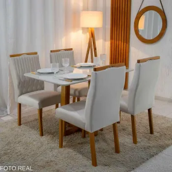 Mesa Madeira Bali Mel tampo Vidro OFF 120×80 4 Cadeiras em Madeira Maciça  estofada DISPENSA MONTADOR - Foto 2
