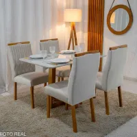 Mesa Madeira Bali Mel tampo Vidro OFF 120×80 4 Cadeiras em Madeira Maciça  estofada DISPENSA MONTADOR - Foto 2