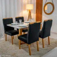 Mesa Madeira Bali Mel tampo Vidro OFF 120×80 4 Cadeiras em Madeira Maciça  estofada DISPENSA MONTADOR - Foto 3