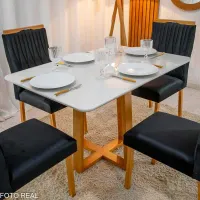 Mesa Madeira Bali Mel tampo Vidro OFF 120×80 4 Cadeiras em Madeira Maciça  estofada DISPENSA MONTADOR - Foto 5