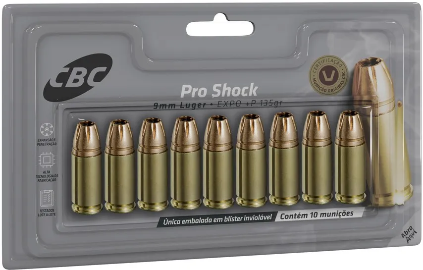 MUNIÇÃO CBC 9MM EXPO + P 135GR PRO SHOCK C10