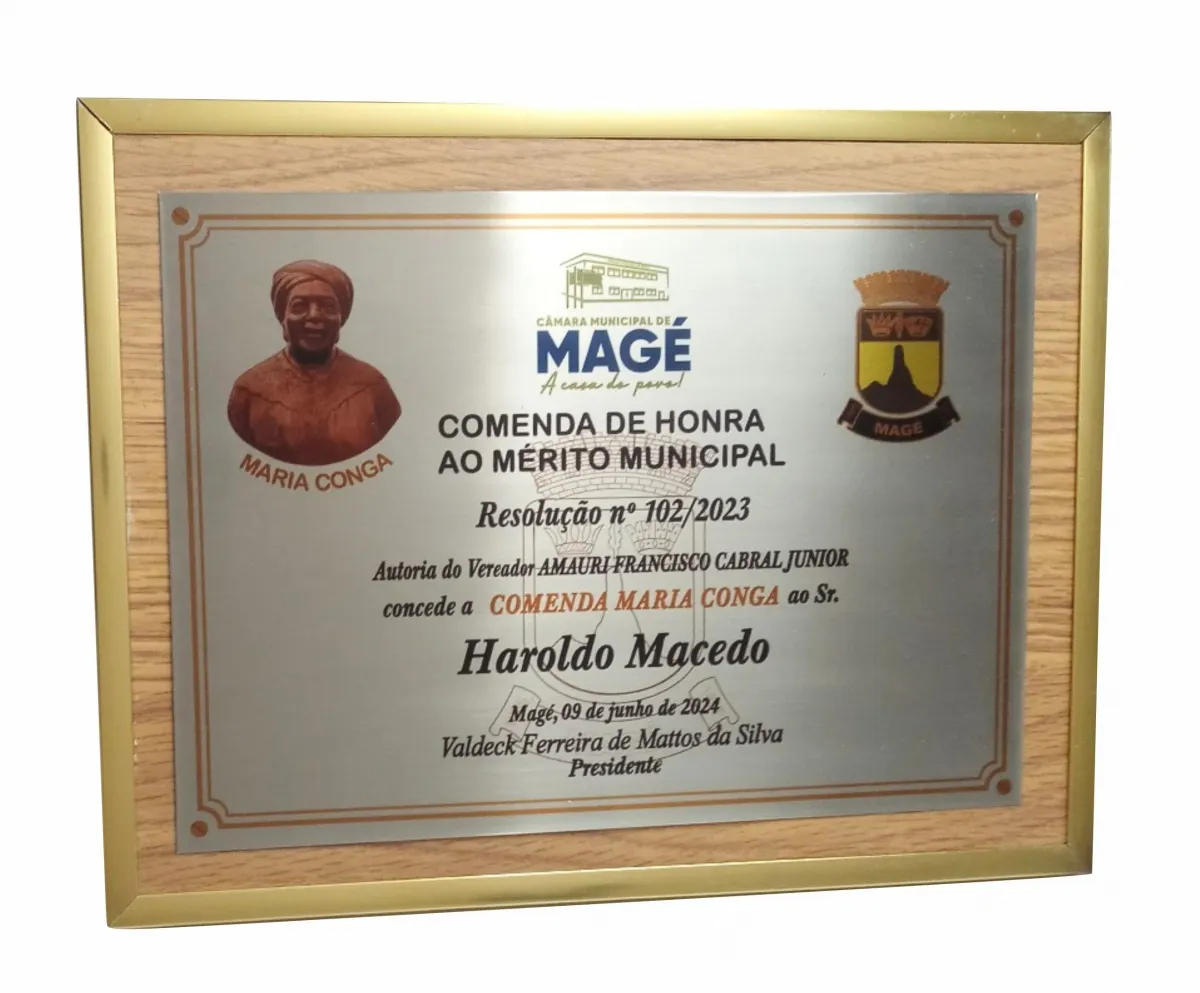 Placa em Aço Inox com moldura "ouro"