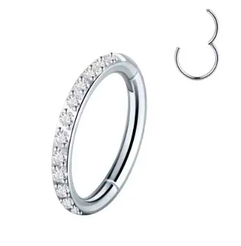 Argola Slim Clicker em  TITÂNIO 08mm com Pedras CRAVEJADAS 516 Imagem