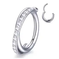  Argola Slim Clicker em  TITÂNIO 08mm com Pedras Cravejadas TORCIDA 669
