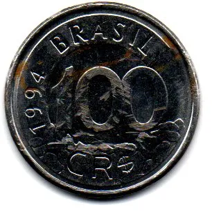 1994 - 100 Cruzeiros Reais - Moeda Brasil - C/ Danos Imagem