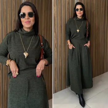 CONJUNTO GOLA BOBA E SAIA MIDI - VERDE