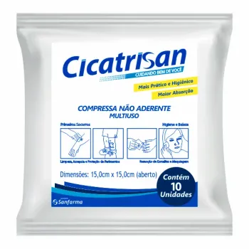 Compressa Não Aderente Estéril Cicatrisan – Pacote com 10 Unidades (15cm x 15cm)