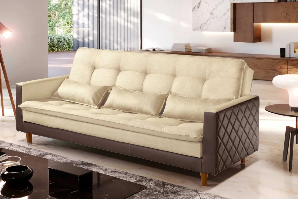 Sofá Cama viena Luxo com braço Pés madeira RN Imagem