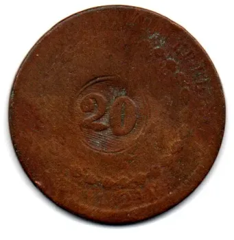 1824R - 40 Réis C/ Carimbo Geral de 20 - Moeda Brasil Império