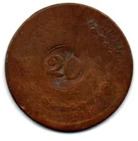 1824R - 40 Réis C/ Carimbo Geral de 20 - Moeda Brasil Império
