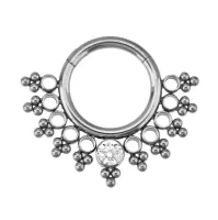 Argola em Titânio CLICKER LEQUE RENDA com Pedra Zircônia 1.2mm TIT01