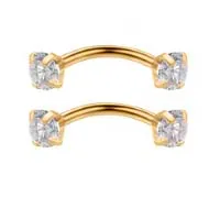 Micro Bell Curvo Titânio PVD GOLD com Pedra Cravejada 3mm TIT12 Imagem