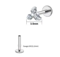 Labret TRIANGULO 3 Pedras em TITÂNIO 876