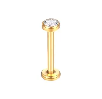 Labret FLAT em TITÂNIO PVD GOLD  com Pedra 