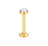 Labret FLAT em TITÂNIO PVD GOLD  com Pedra 
