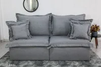 Sofá Retrátil e Cama 4 Almofadas  RomaTecido Bege Linho 1,80 metros - Foto 8