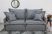 Sofá Retrátil e Cama 4 Almofadas  RomaTecido Bege Linho 1,80 metros - Foto 9