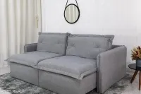 Sofá Retrátil e Cama 4 Almofadas  RomaTecido Bege Linho 1,80 metros - Foto 11