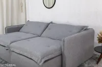 Sofá Retrátil e Cama 4 Almofadas  RomaTecido Bege Linho 1,80 metros - Foto 12