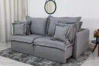 Sofá Retrátil e Cama 4 Almofadas  RomaTecido Bege Linho 1,80 metros - Foto 14