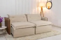 Sofá Retrátil e Cama 4 Almofadas  RomaTecido Bege Linho 1,80 metros - Foto 18