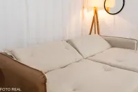 Sofá Retrátil e Cama 4 Almofadas  RomaTecido Bege Linho 1,80 metros - Foto 20