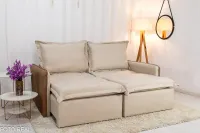 Sofá Retrátil e Cama 4 Almofadas  RomaTecido Bege Linho 1,80 metros - Foto 22