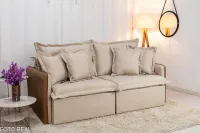 Sofá Retrátil e Cama 4 Almofadas  RomaTecido Bege Linho 1,80 metros - Foto 24