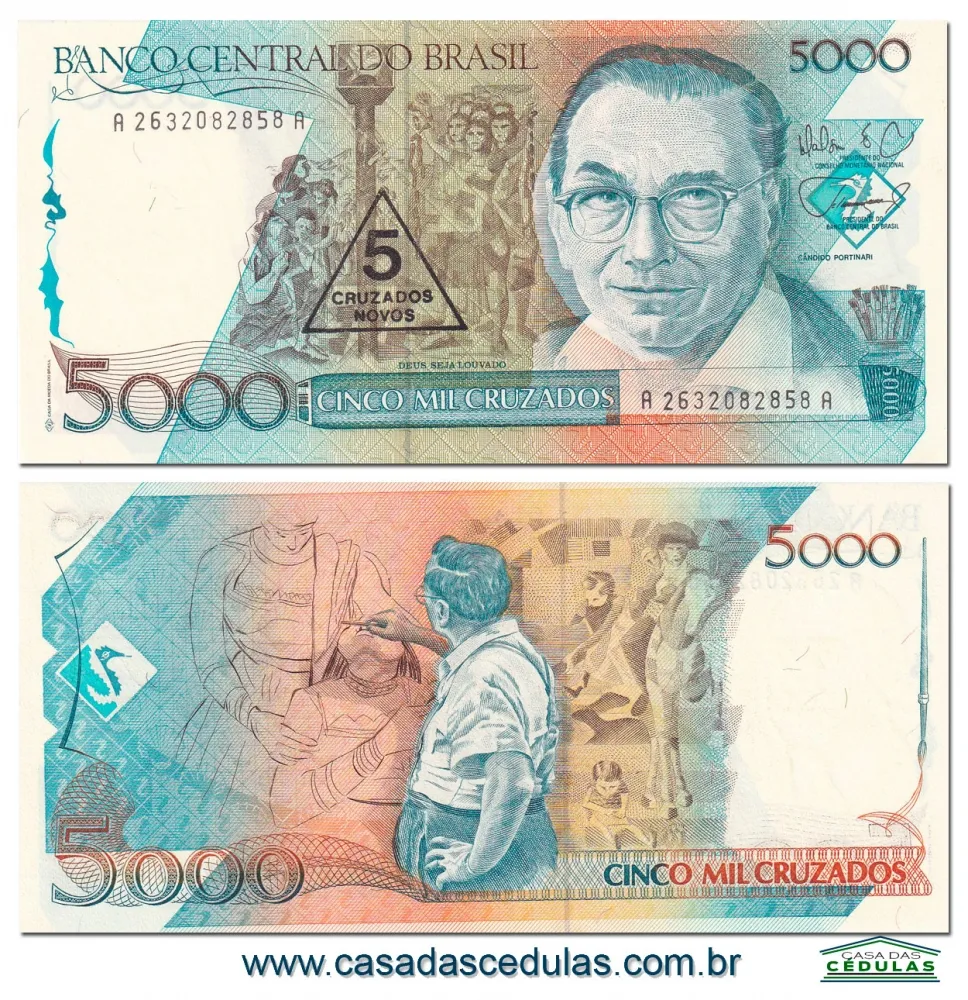 C200 - 5 Cruzados Novos c/ Carimbo (Cândido Portinari)  - Fe Imagem